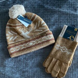 Pendleton Brown and Cream Knit Beanie and Gloves Set